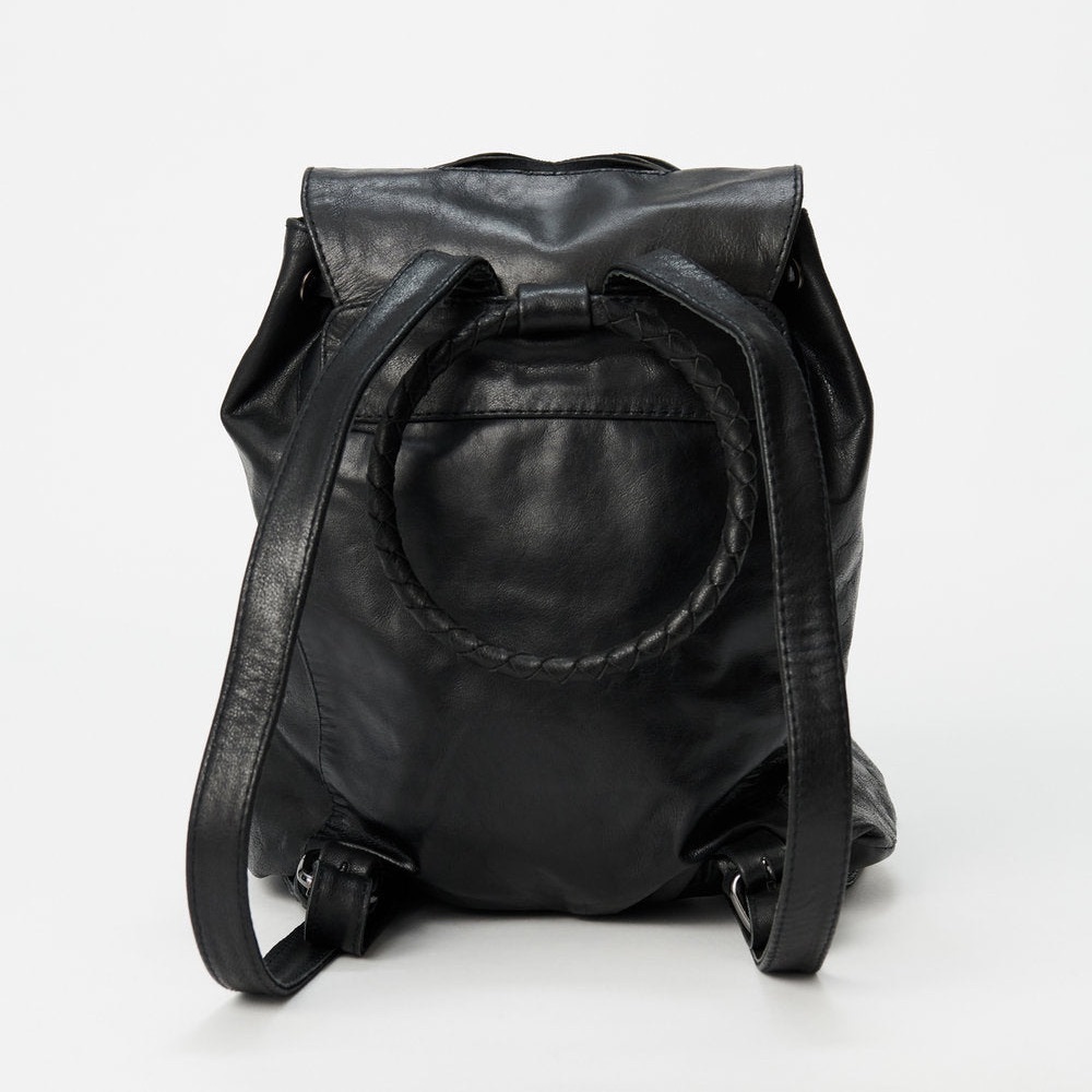Black Leather Women's Backpack with Textured Front Panel - Picture 3 of 10